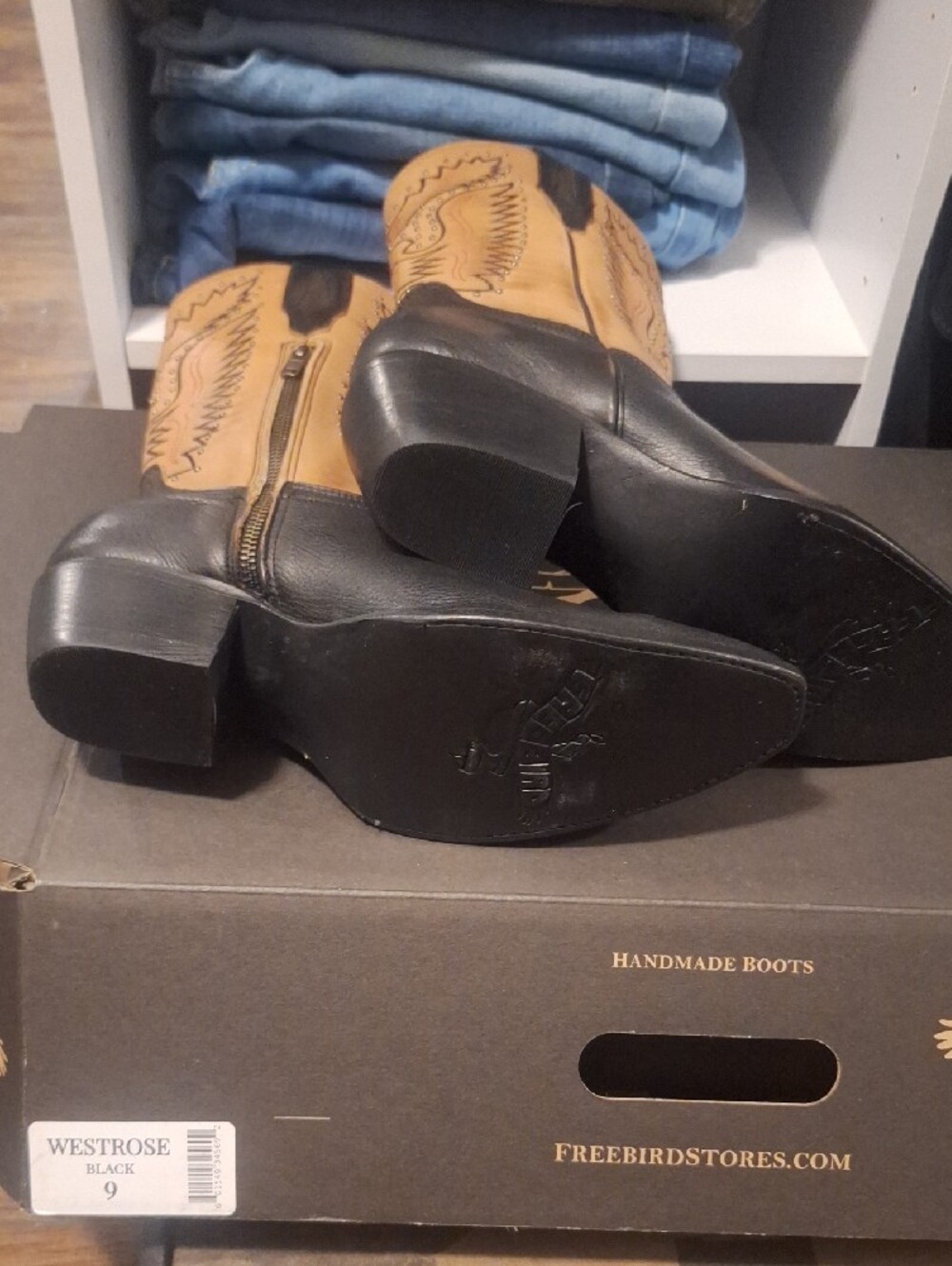 freebird Two-Tone Black & Tan Western Zip Boots - Picture 7 of 10
